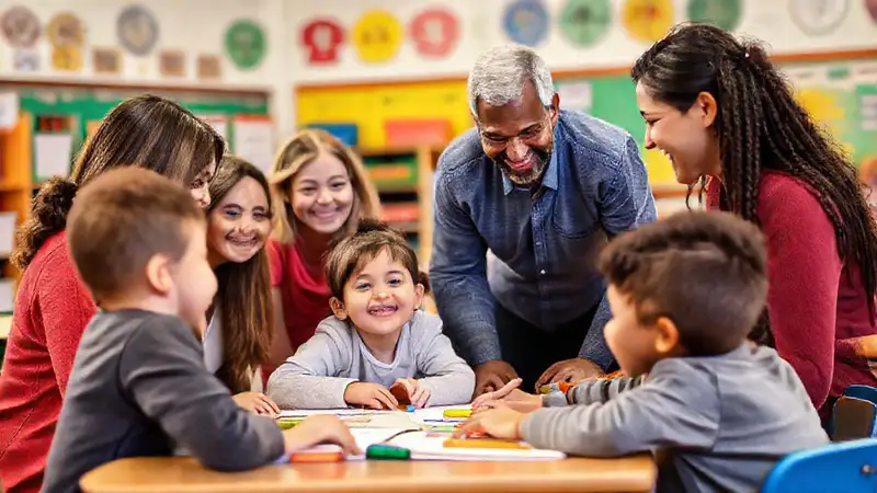 Padres, maestros y niños en convivencia escolar