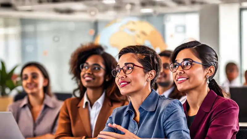Profesionales diversos en oficina moderna y vibrante