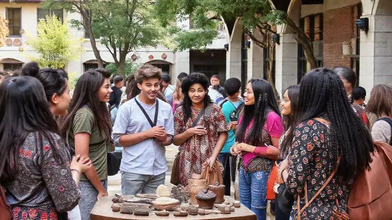 Estudiantes de antropología intercambian ideas en campus