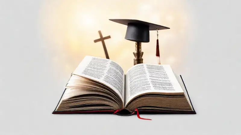 Portada con Biblia y libros académicos