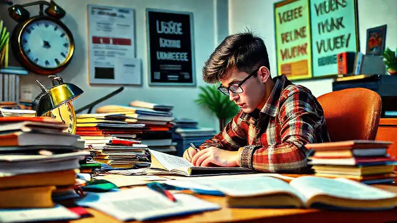 Estudiante estudiando en una habitación motivadora