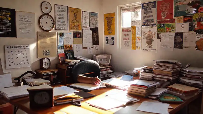 Estudio organizado con luz y motivación