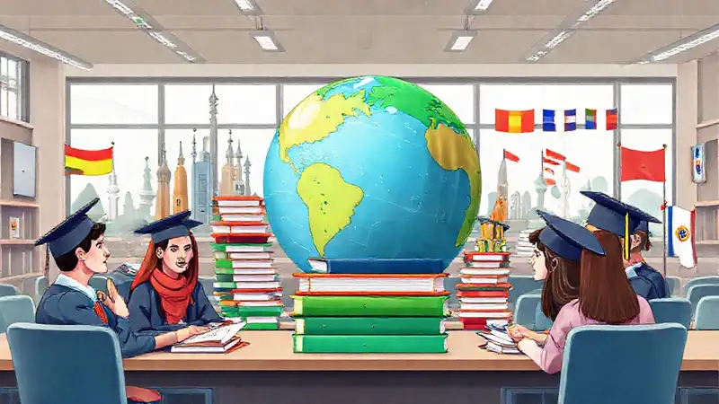 Diversos estudiantes aprenden globalmente en aula moderna