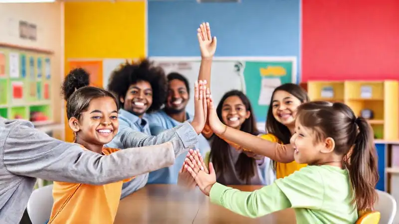 Estudiantes felices en un entorno inclusivo