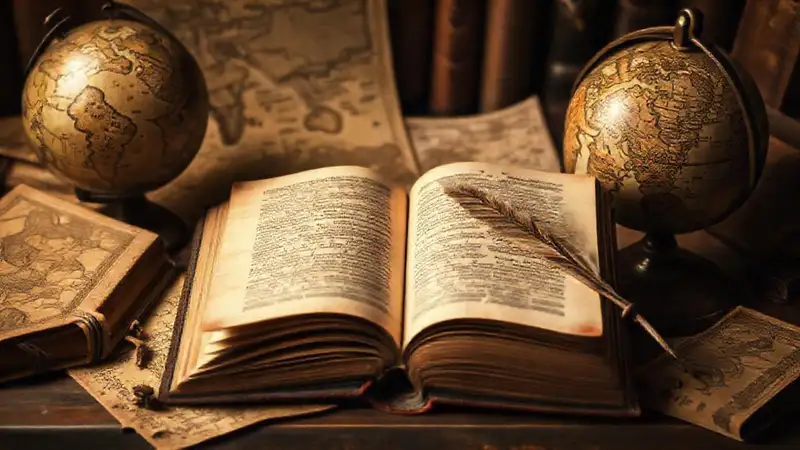 Libros, mapas y objetos históricos antiguos