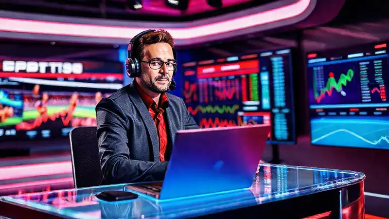 Periodista deportivo trabajando con gráficos digitales