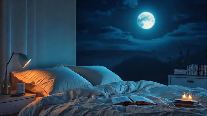 Dormitorio tranquilo con luz y símbolos de salud