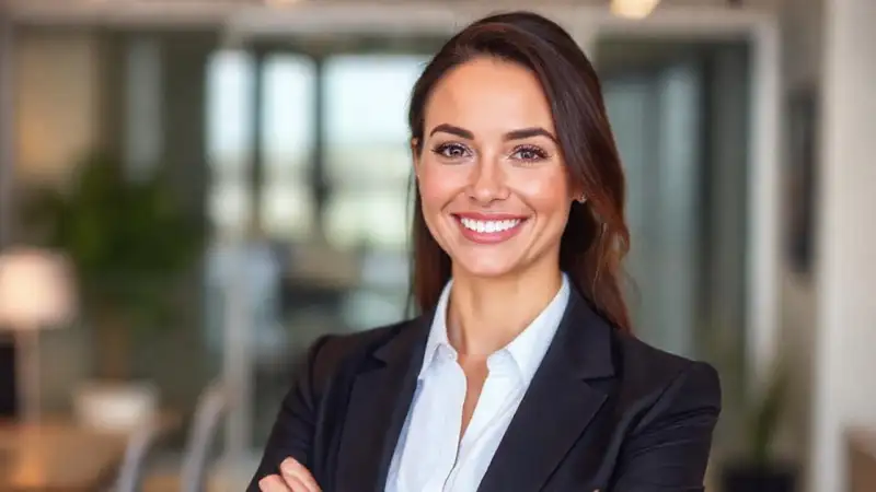 Mujer profesional sonriendo con confianza en oficina