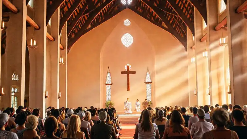 Diversas personas en paz en espacio sagrado