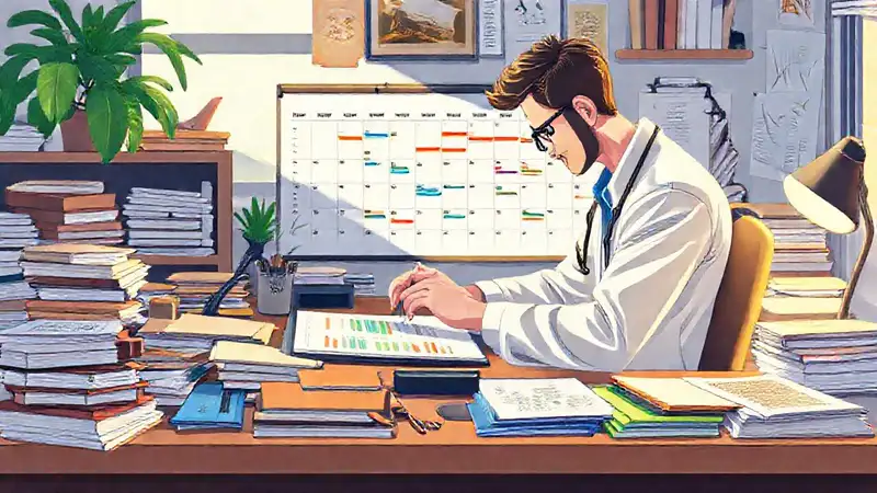 Antropólogo planifica en oficina ordenada y colorida