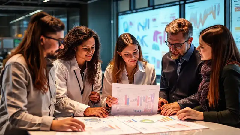 Investigadores analizan datos en ambiente profesional