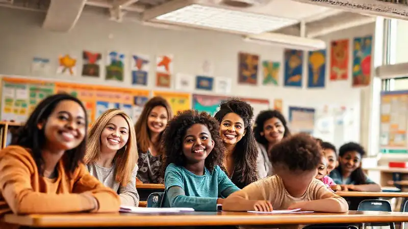 Aula diversa y estimulante con profesores sonrientes