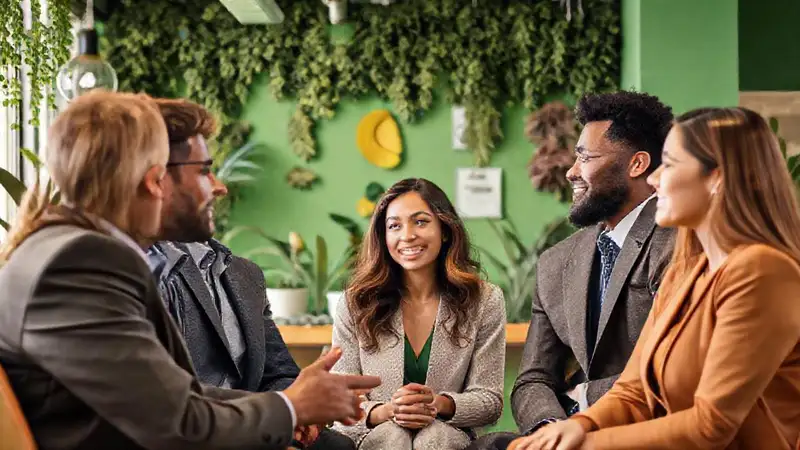 Entrevista laboral en oficina ecológica moderna