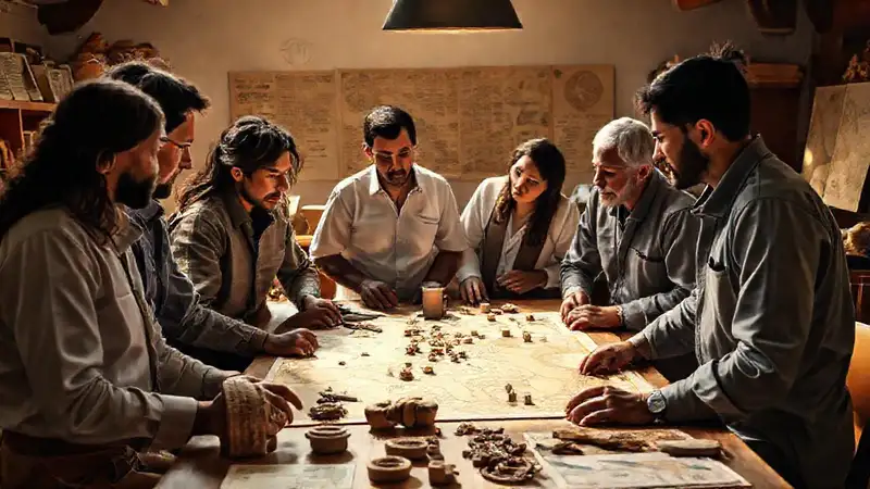 Antropólogos discuten en equipo sobre antigüedades