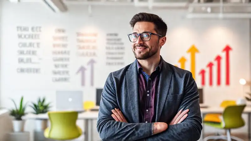 Psicólogo motivado en oficina moderna y positiva