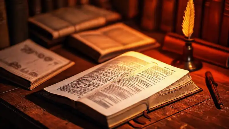 Biblia iluminada en ambiente sacerdotal y calmado