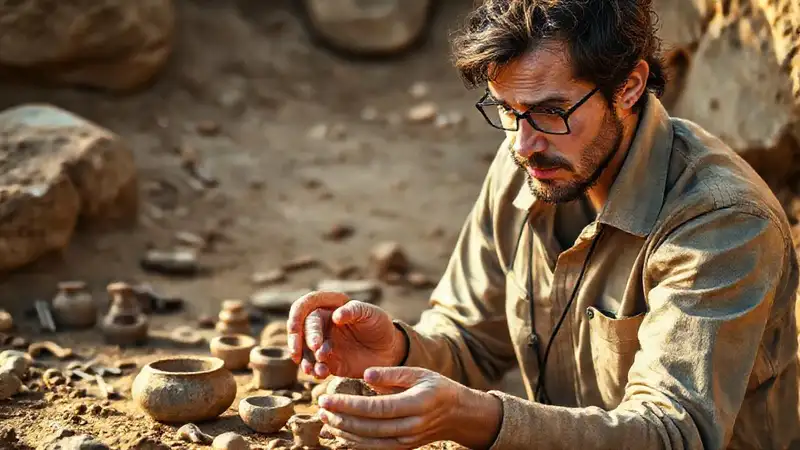 Investigador analiza antigüedades en excavación arqueológica