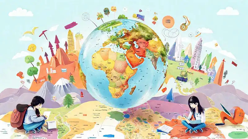 Mundo colorido y dinámico con estudiantes estudiando