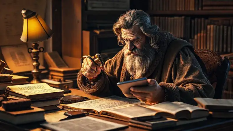 Historiador estudia documentos con tecnología moderna