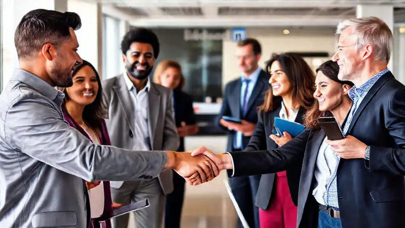 Red de negocios diversa, conexiones y colaboración