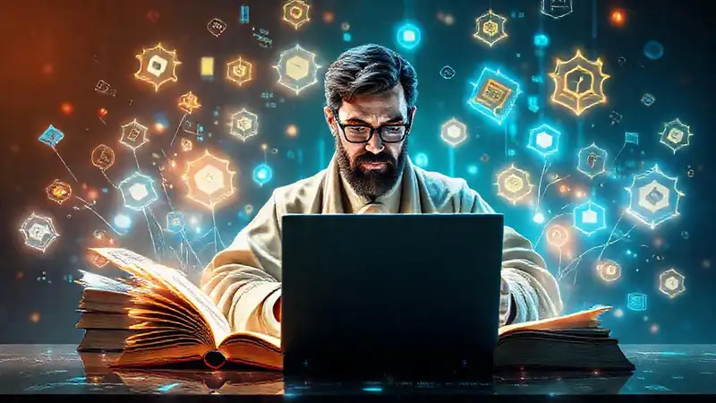 Estudiante fusionando tecnología y conocimientos antiguos