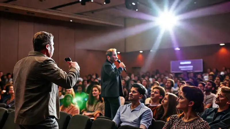 Orador confiado cautiva a audiencia en escenario