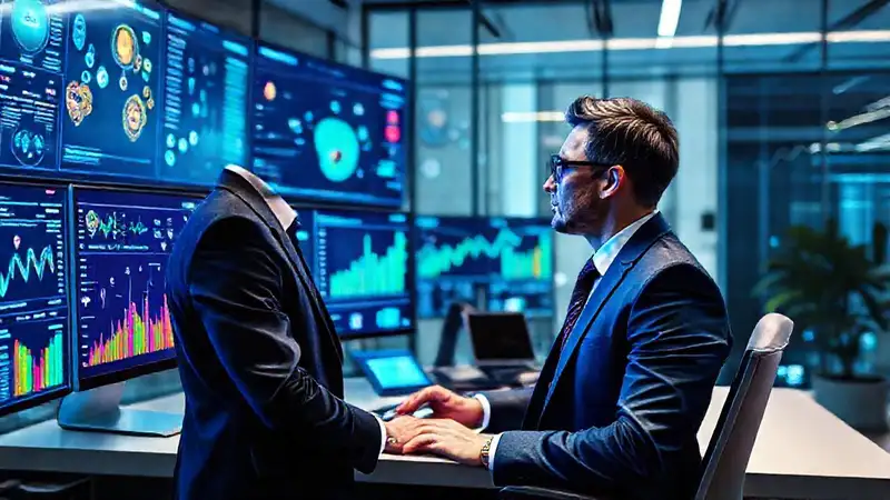 Estratega analizando datos en oficina moderna