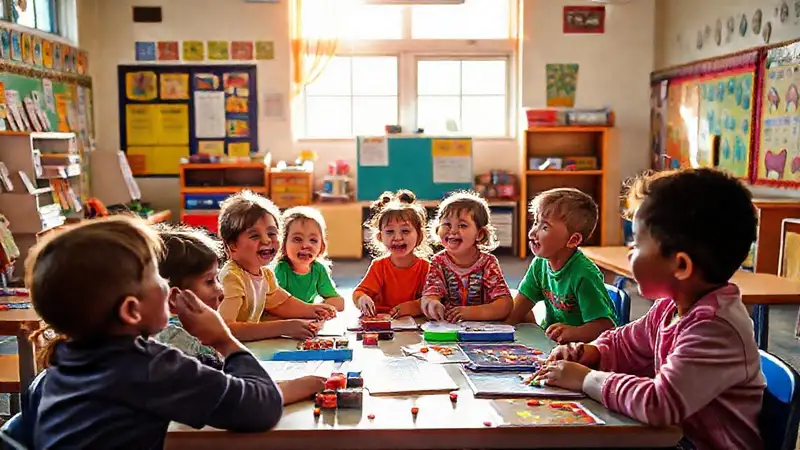 Aula vibrante con niños y actividades interactivas