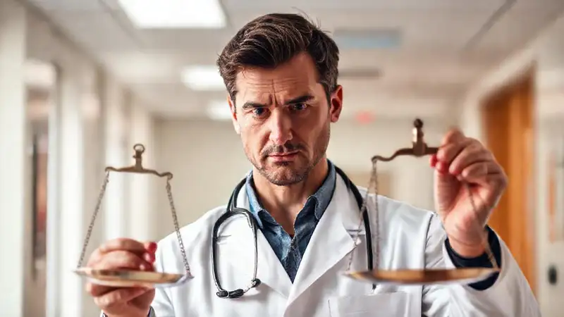 Médico equilibra ética con bata blanca