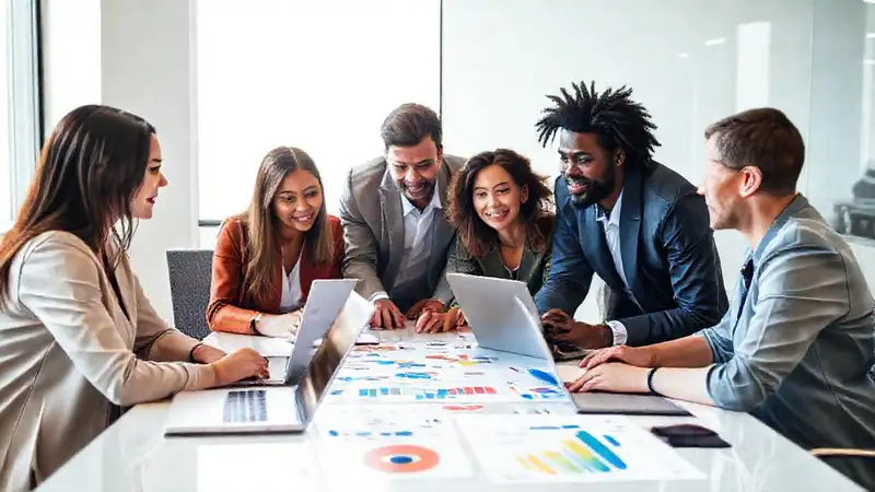 Equipo diverso colaborando en una reunión profesional