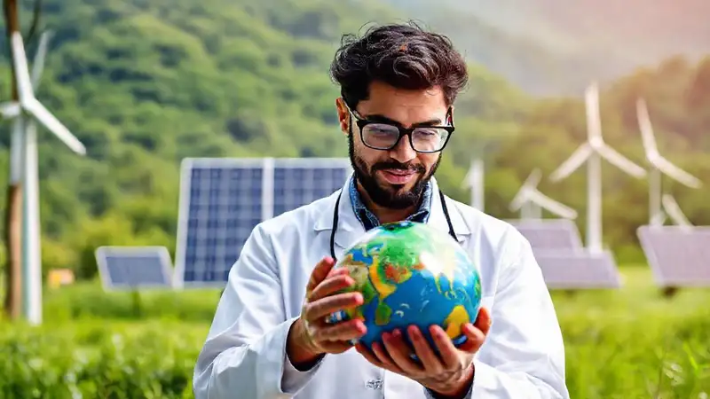 Científico ecológico con datos y naturaleza