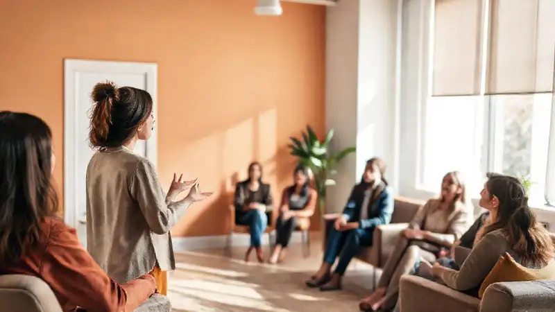 Mujer habla con confianza en terapia moderna