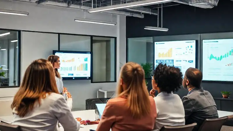 Mujer profesional presenta en oficina moderna