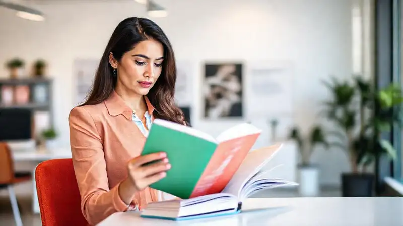Mujer profesional estudia psicología en oficina moderna