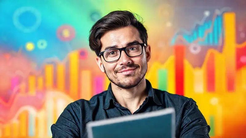 Persona motivada estudiando economía con éxito