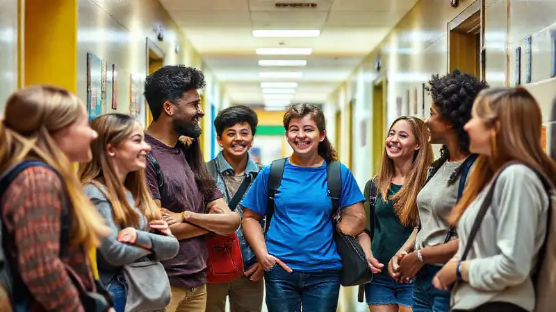 Estudiantes y profesores felices en la escuela