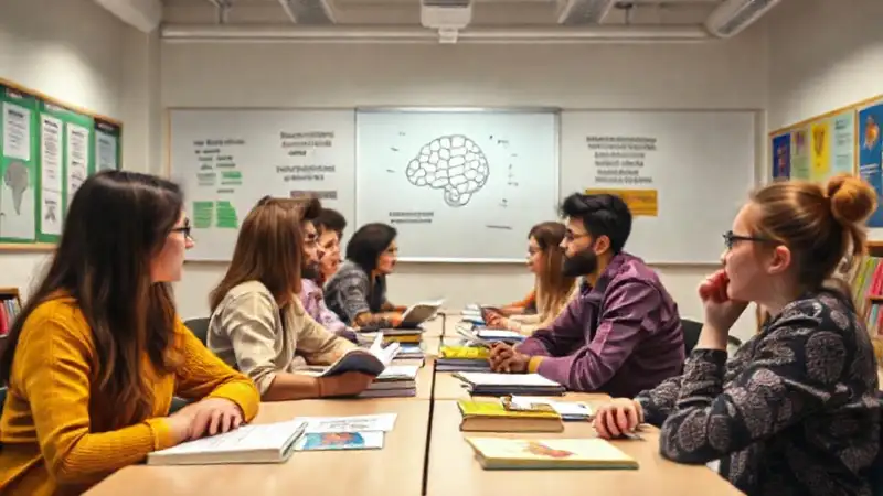 Estudiantes de psicología en aula motivadora colorida