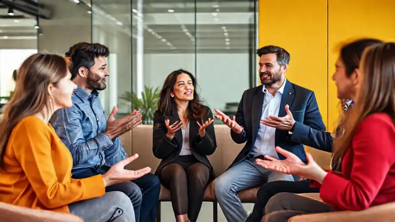 Grupo diverso con escucha activa y apoyo