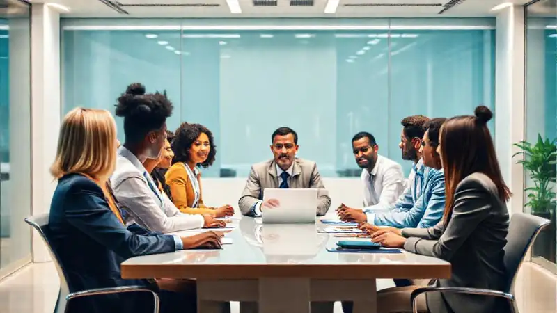 Líder lidera equipo diverso en oficina moderna