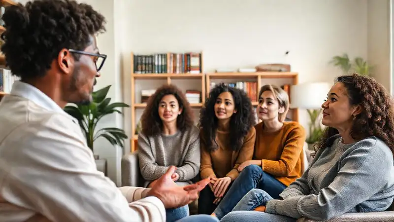 Psicólogo atento en ambiente cálido y moderno