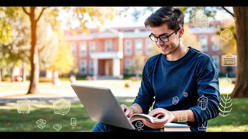Estudiante en campus activo, equilibrado y positivo
