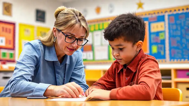 Maestra ayuda a estudiante en matemáticas