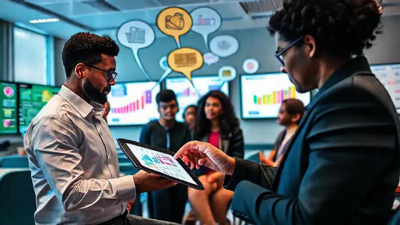 Sociólogos analizando datos en colaboración digital