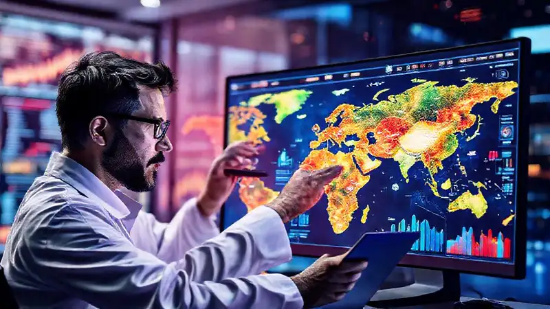 Mapas digitales y datos en pantallas modernas