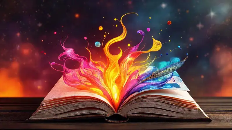 Libro abierto con páginas luminosas y creativas