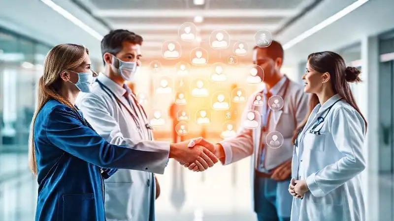Profesionales de salud conectados en entorno moderno