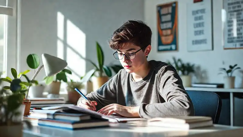 Estudiante concentrado en un espacio tranquilo