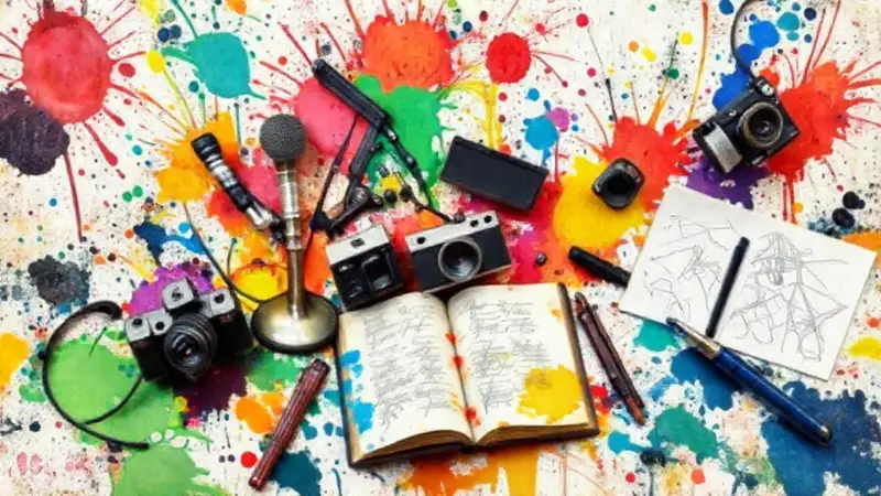 Colección creativa y colorida de arte y música