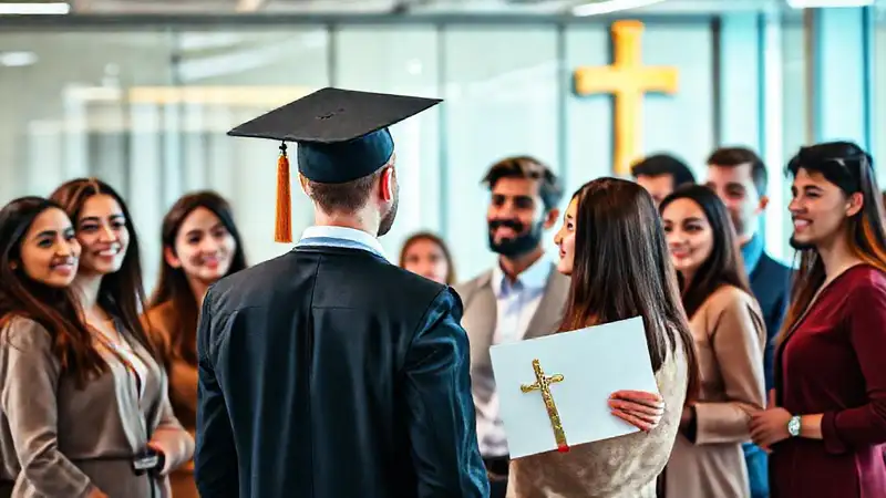 Jóvenes profesionales con símbolos espirituales y esperanza
