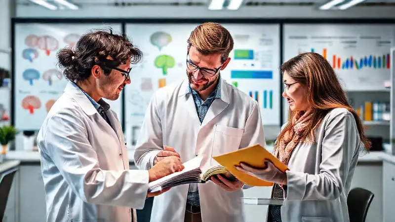 Investigador psicológico en laboratorio colaborativo y dinámico